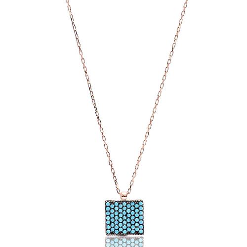 Nano Turquoise Square Shape Turkish Wholesale Silver Pendant